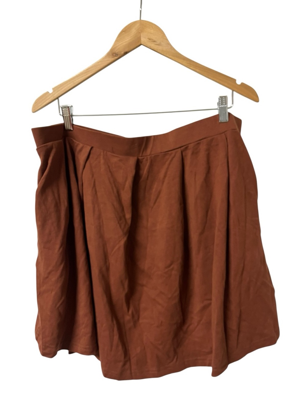Shiny By Nature Solid Brown Pleated Elastic Waist Mini Skirt 2XL